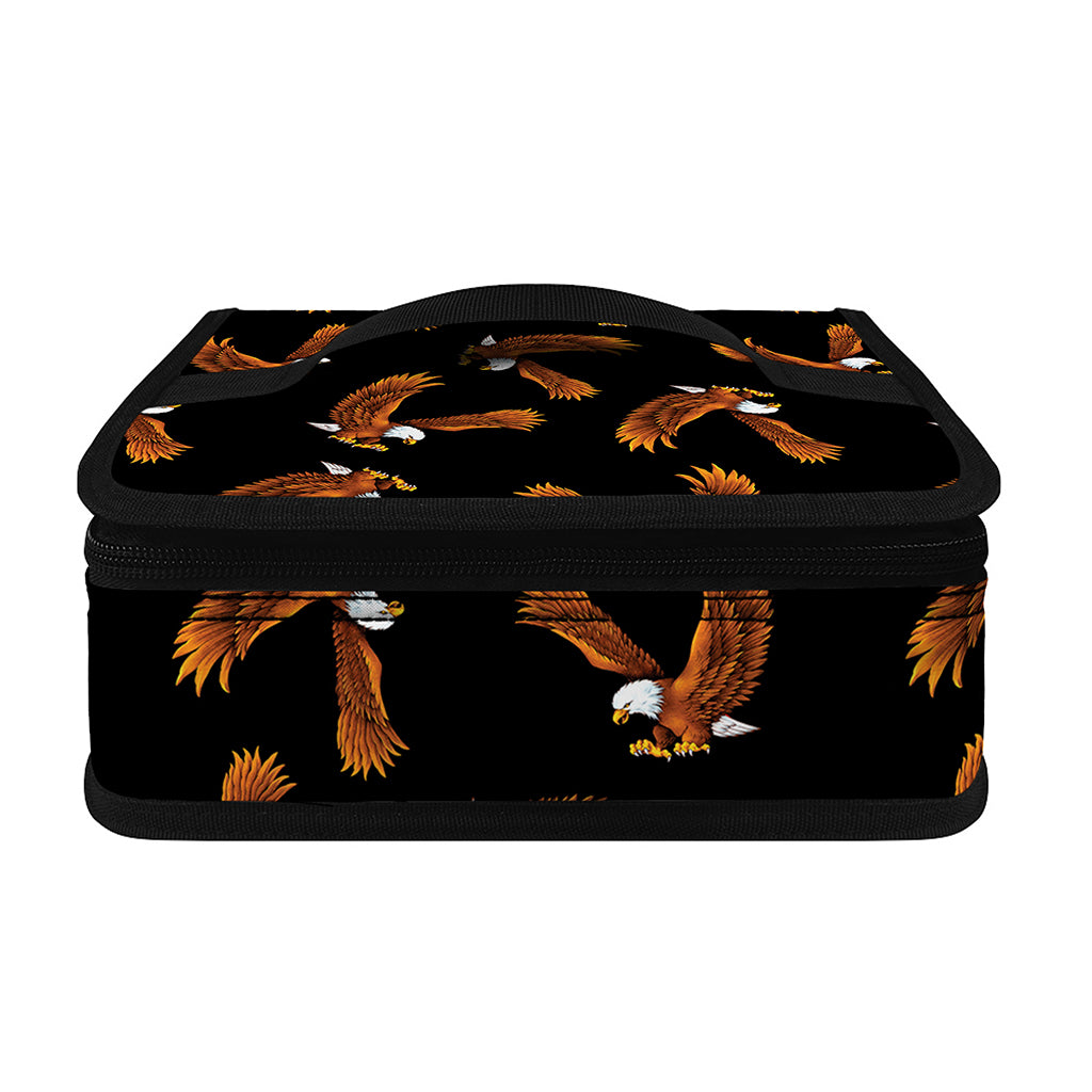White And Brown Eagle Pattern Print Small Lunch Bag