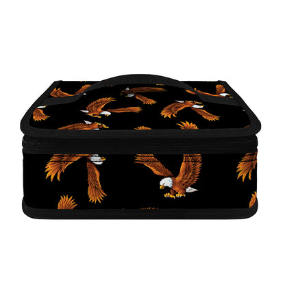 White And Brown Eagle Pattern Print Small Lunch Bag