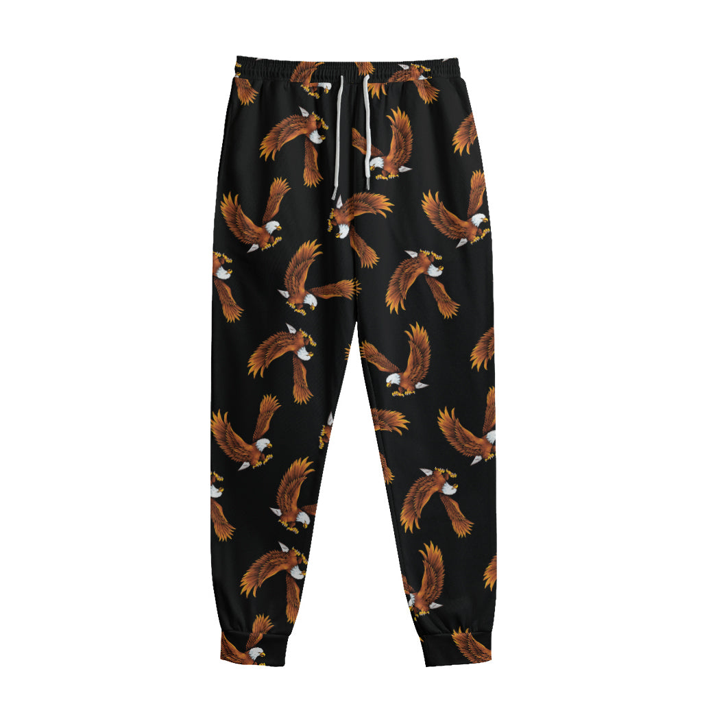 White And Brown Eagle Pattern Print Sweatpants