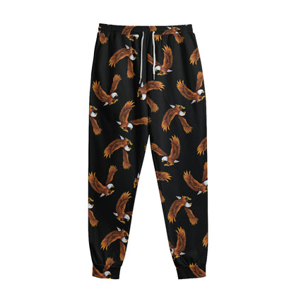 White And Brown Eagle Pattern Print Sweatpants