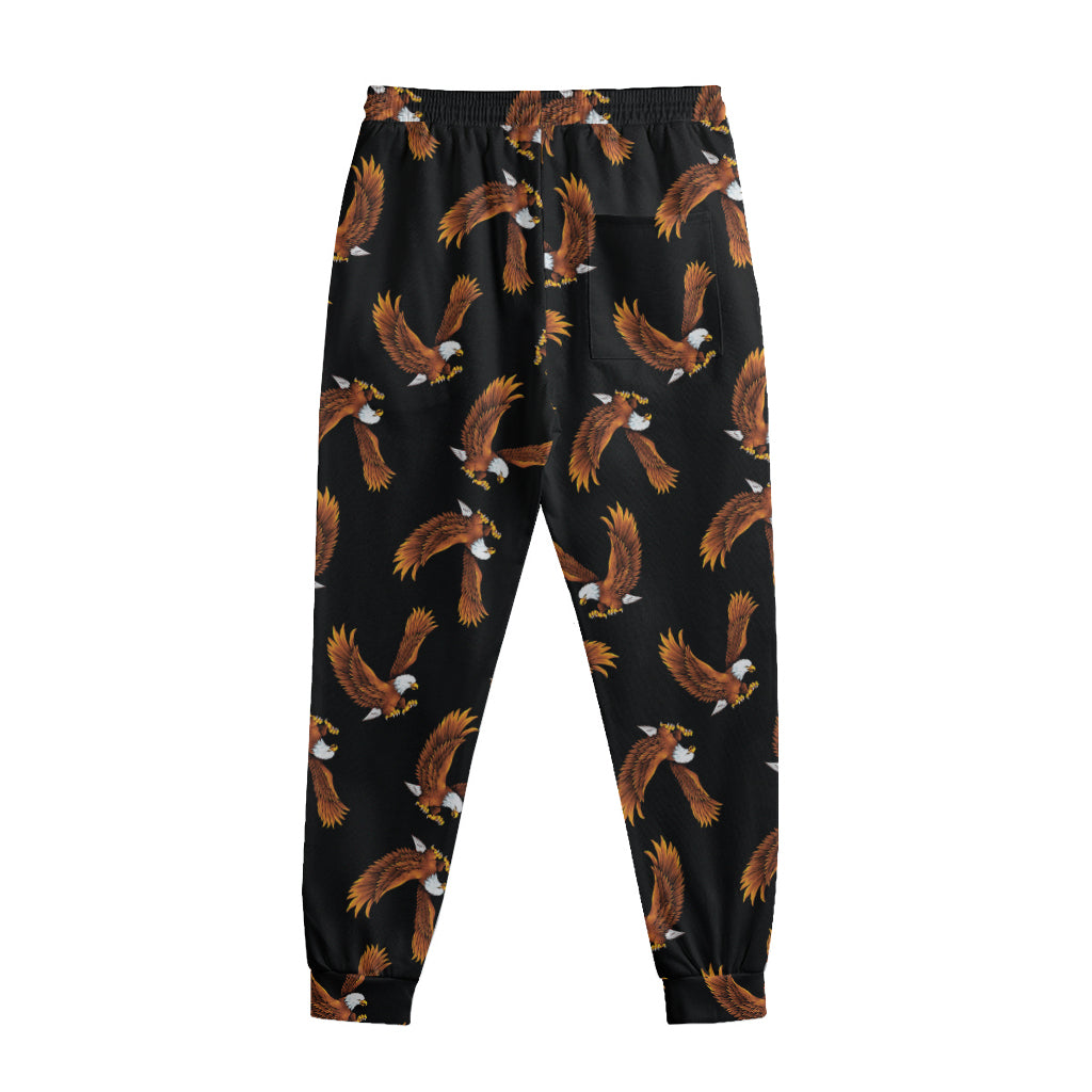 White And Brown Eagle Pattern Print Sweatpants