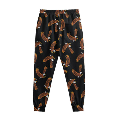 White And Brown Eagle Pattern Print Sweatpants