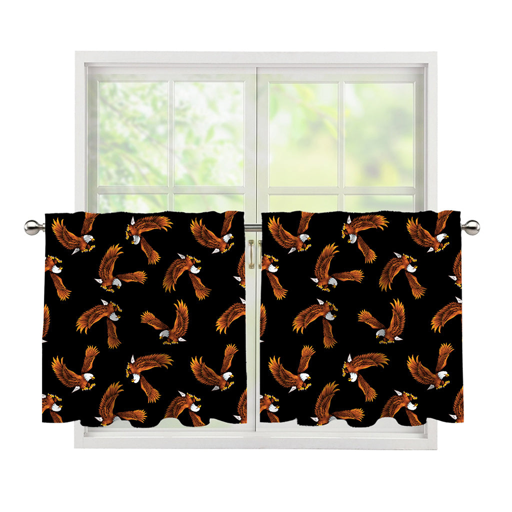 White And Brown Eagle Pattern Print Tier Curtains