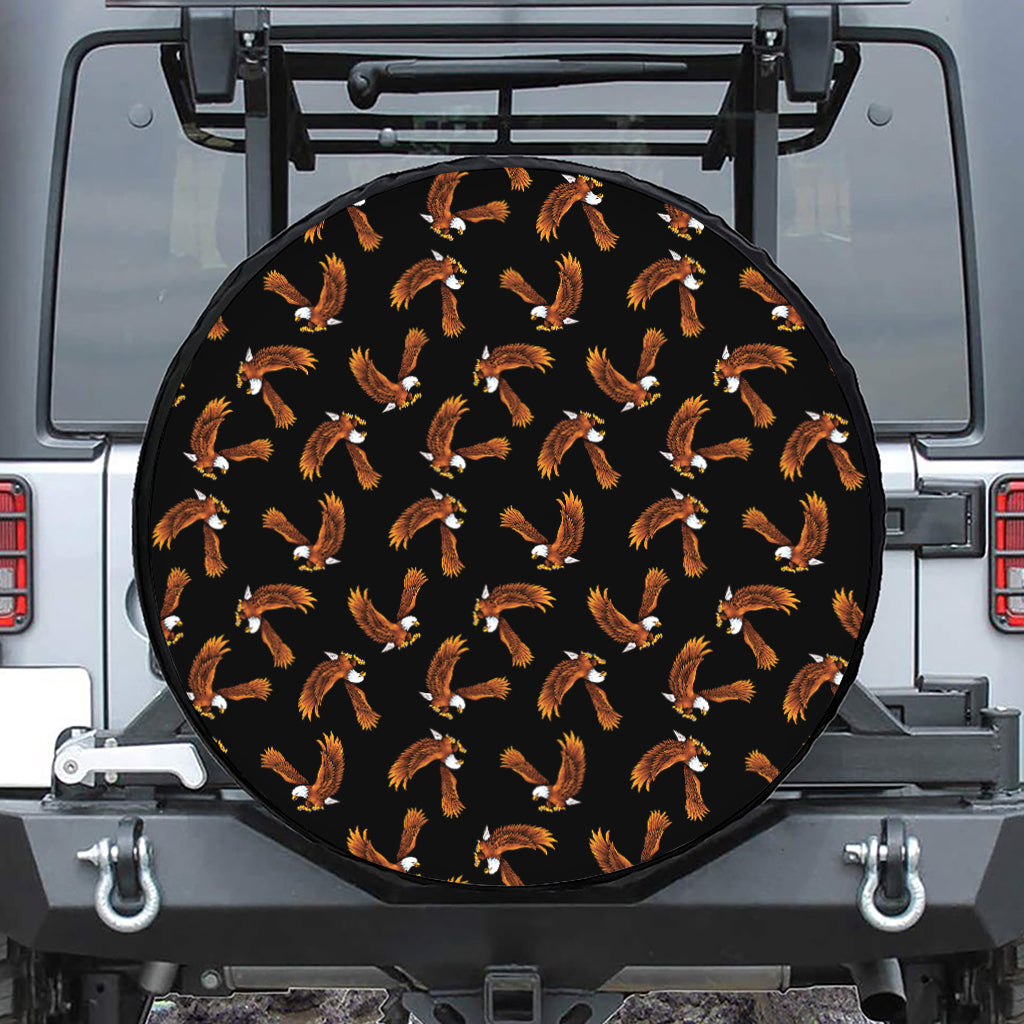 White And Brown Eagle Pattern Print Tire Cover