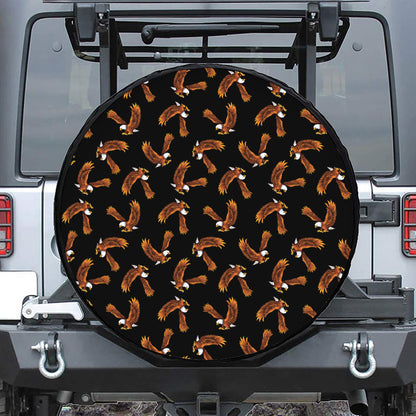 White And Brown Eagle Pattern Print Tire Cover