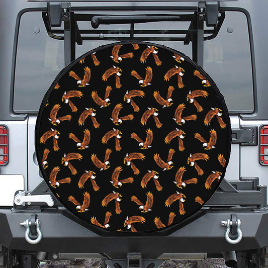 White And Brown Eagle Pattern Print Tire Cover