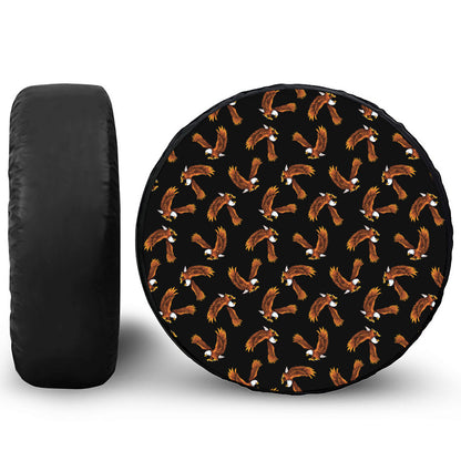 White And Brown Eagle Pattern Print Tire Cover