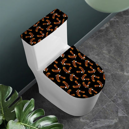 White And Brown Eagle Pattern Print Toilet Lid And Tank Cover Set