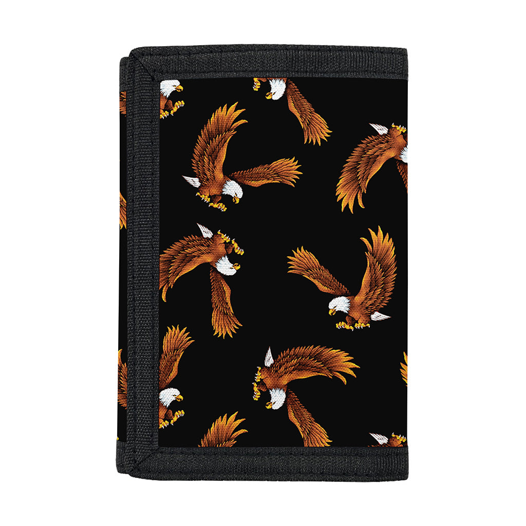 White And Brown Eagle Pattern Print Trifold Wallet