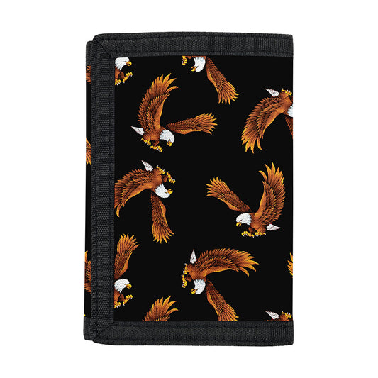 White And Brown Eagle Pattern Print Trifold Wallet