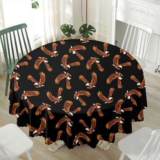 White And Brown Eagle Pattern Print Waterproof Round Tablecloth