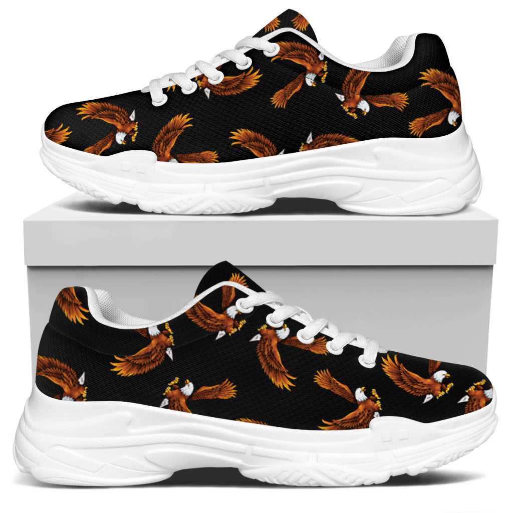 White And Brown Eagle Pattern Print White Chunky Shoes