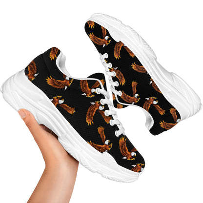 White And Brown Eagle Pattern Print White Chunky Shoes