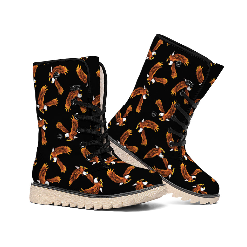 White And Brown Eagle Pattern Print Winter Boots