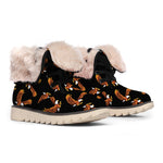White And Brown Eagle Pattern Print Winter Boots