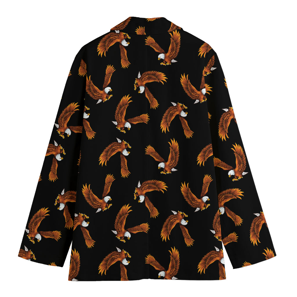 White And Brown Eagle Pattern Print Women's Blazer
