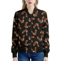 White And Brown Eagle Pattern Print Women's Bomber Jacket
