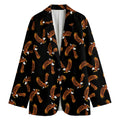 White And Brown Eagle Pattern Print Women's Cotton Blazer