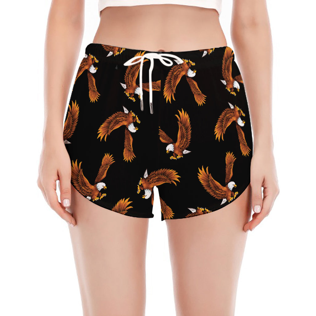 White And Brown Eagle Pattern Print Women's Split Running Shorts