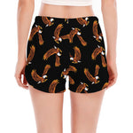 White And Brown Eagle Pattern Print Women's Split Running Shorts