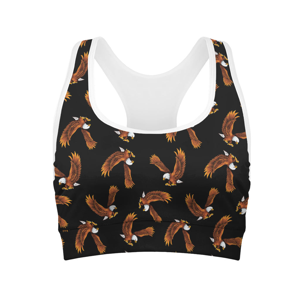 White And Brown Eagle Pattern Print Women's Sports Bra