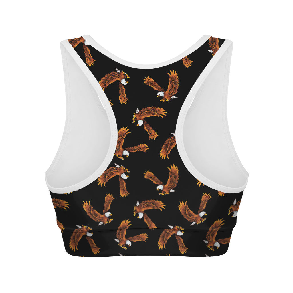 White And Brown Eagle Pattern Print Women's Sports Bra