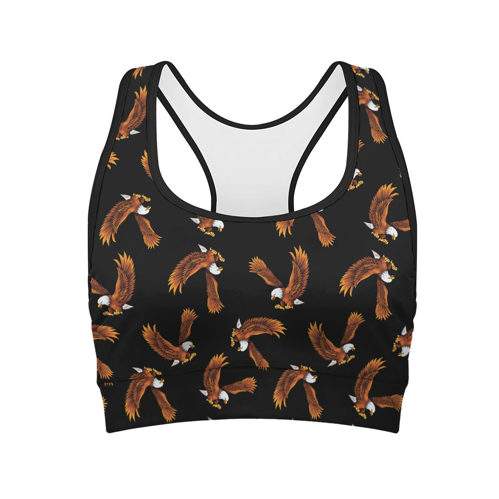 White And Brown Eagle Pattern Print Women's Sports Bra