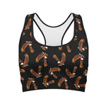 White And Brown Eagle Pattern Print Women's Sports Bra