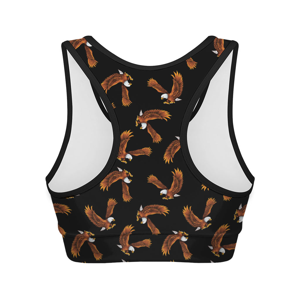 White And Brown Eagle Pattern Print Women's Sports Bra