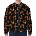 White And Brown Eagle Pattern Print Zip Sleeve Bomber Jacket