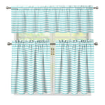 White And Cyan Striped Pattern Print 3 Piece Kitchen Curtains