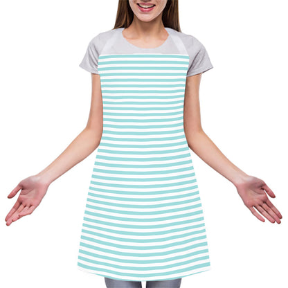 White And Cyan Striped Pattern Print Adjustable Apron