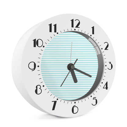 White And Cyan Striped Pattern Print Alarm Clock