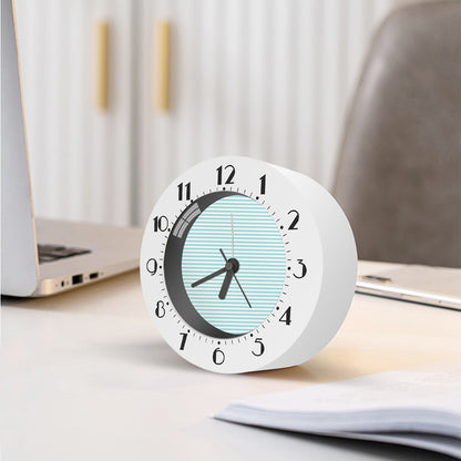 White And Cyan Striped Pattern Print Alarm Clock