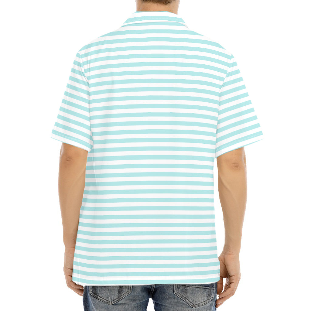 White And Cyan Striped Pattern Print Aloha Shirt