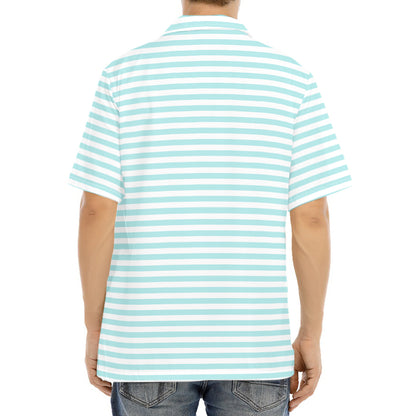 White And Cyan Striped Pattern Print Aloha Shirt