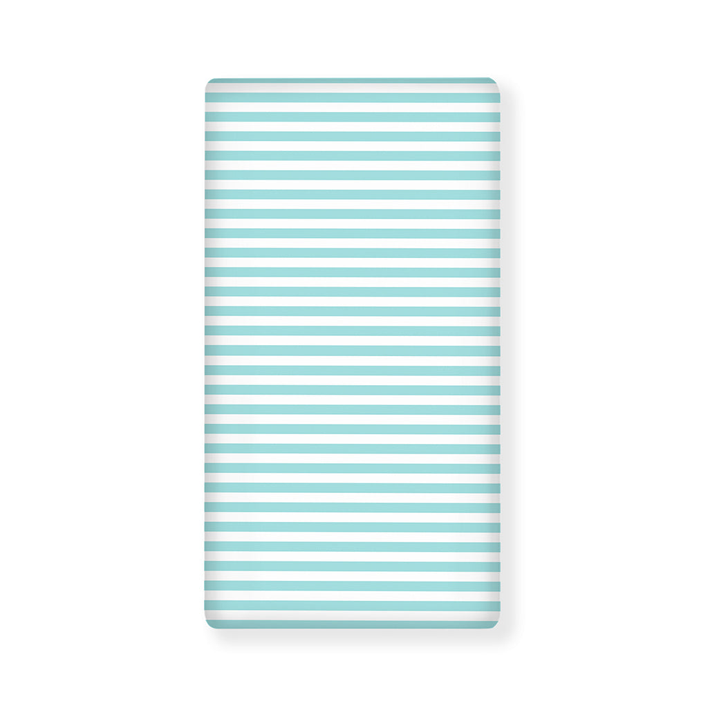 White And Cyan Striped Pattern Print Baby Crib Sheet