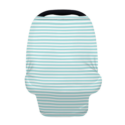 White And Cyan Striped Pattern Print Baby Seat Cover