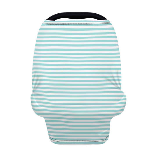 White And Cyan Striped Pattern Print Baby Seat Cover