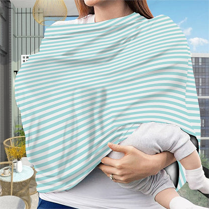 White And Cyan Striped Pattern Print Baby Seat Cover