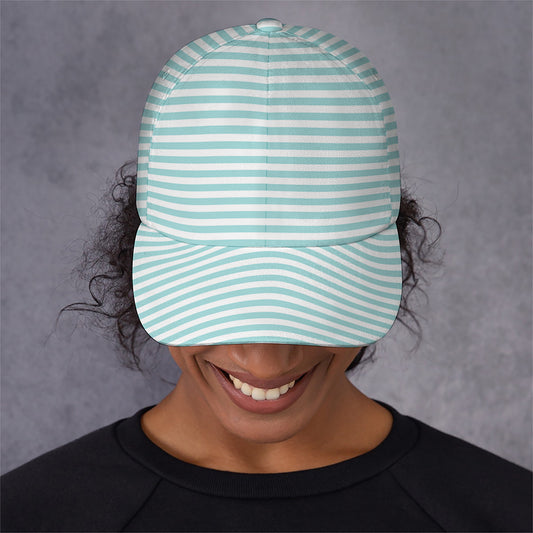 White And Cyan Striped Pattern Print Baseball Cap