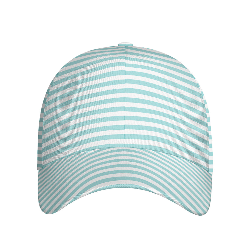 White And Cyan Striped Pattern Print Baseball Cap