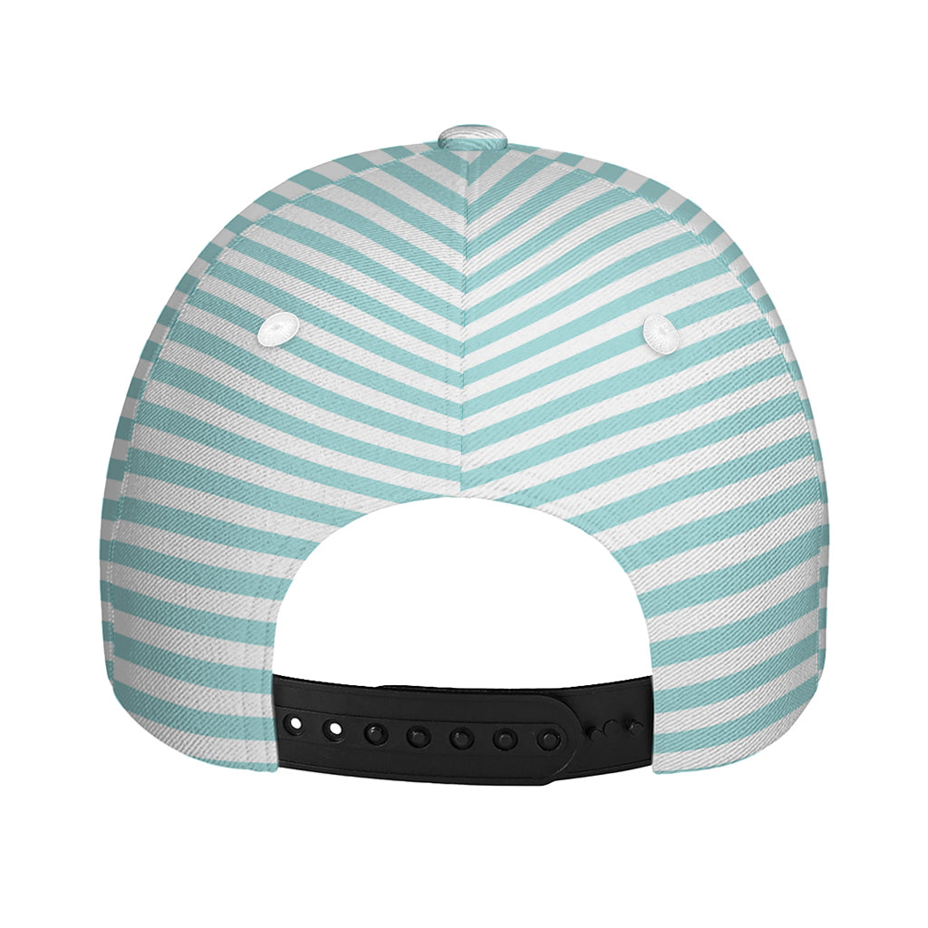 White And Cyan Striped Pattern Print Baseball Cap