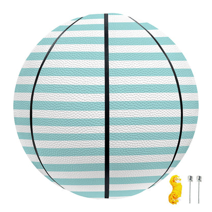 White And Cyan Striped Pattern Print Basketball
