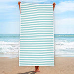White And Cyan Striped Pattern Print Beach Towel