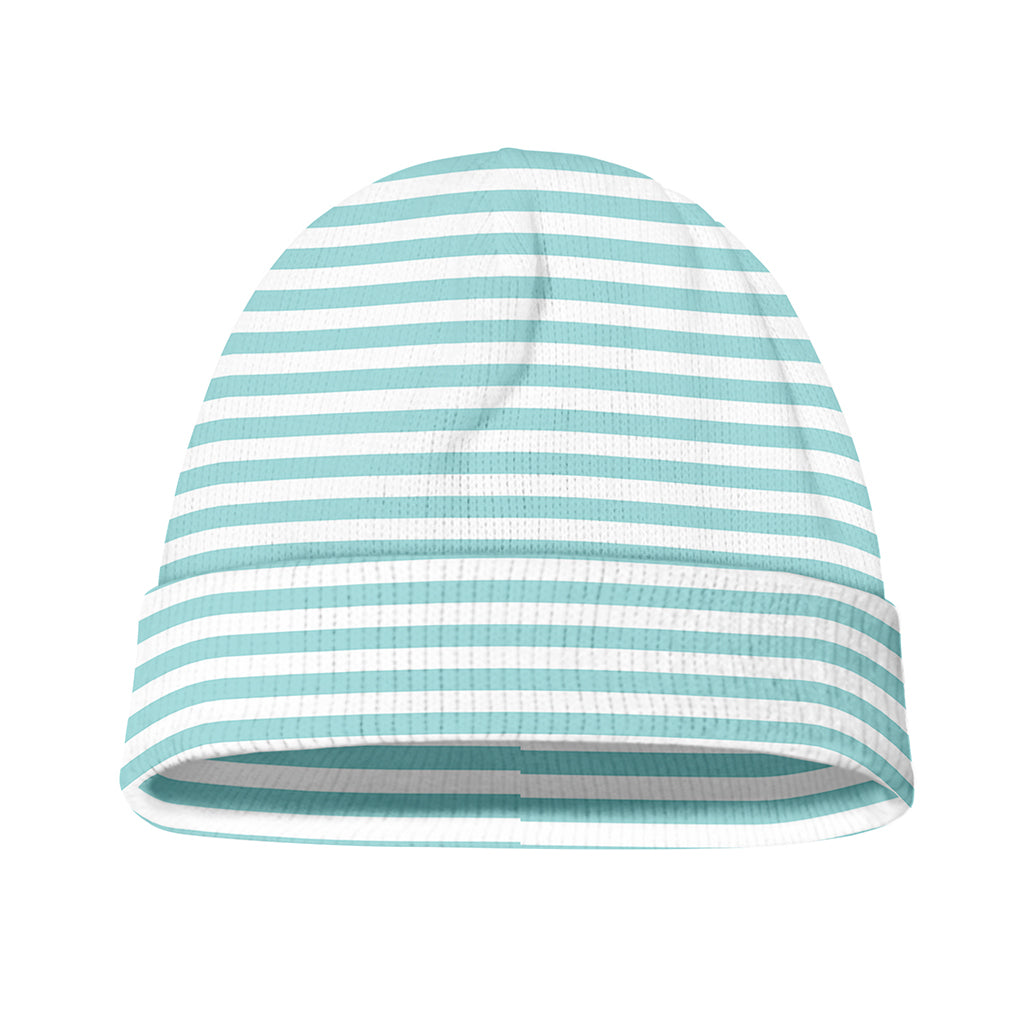 White And Cyan Striped Pattern Print Beanie