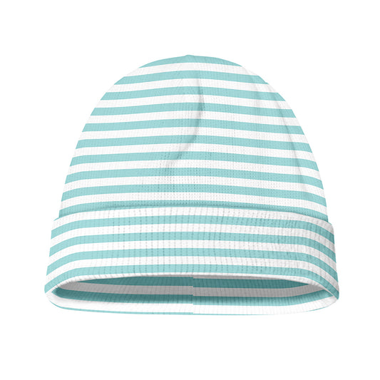 White And Cyan Striped Pattern Print Beanie