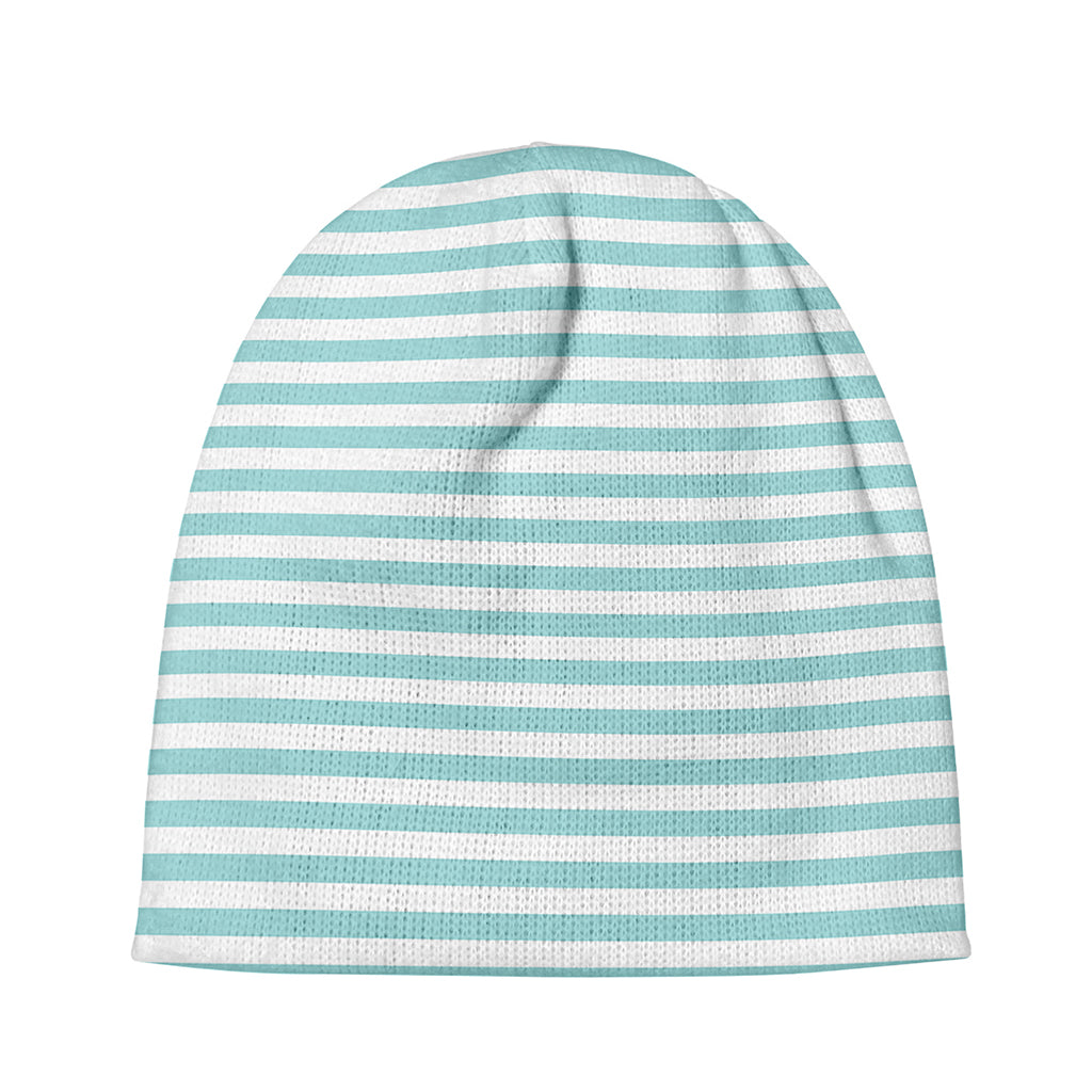 White And Cyan Striped Pattern Print Beanie