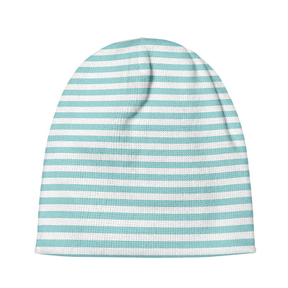 White And Cyan Striped Pattern Print Beanie