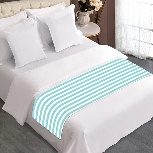 White And Cyan Striped Pattern Print Bed Runner